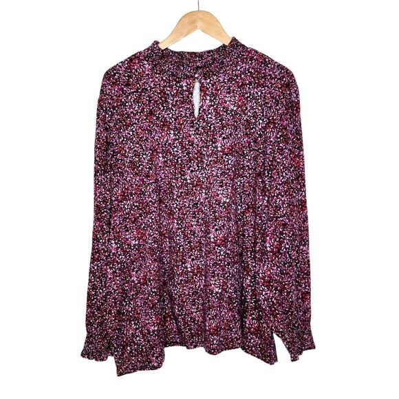 J. Jill Floral Print Long Sleeve High Neck Blouse Knit Top Pink Purple - Picture 1 of 7